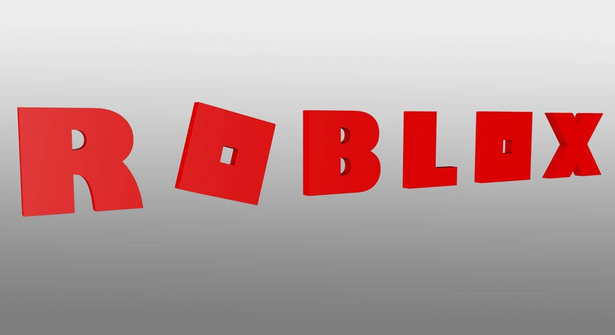 Roblox 標誌以紅色 3D 立體字體呈現，背景為灰色漸變