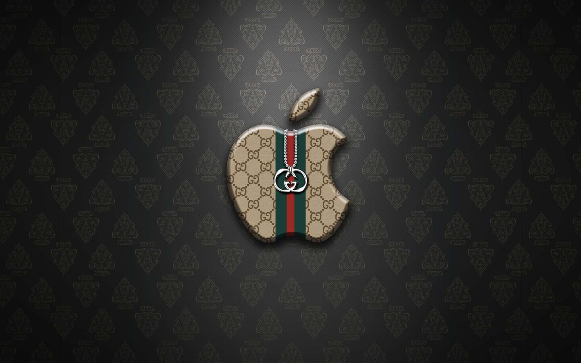 深色圖案背景上的Gucci主題Apple標誌
