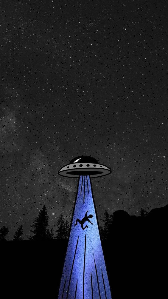 一個人在星空下被藍色光束拉入UFO。