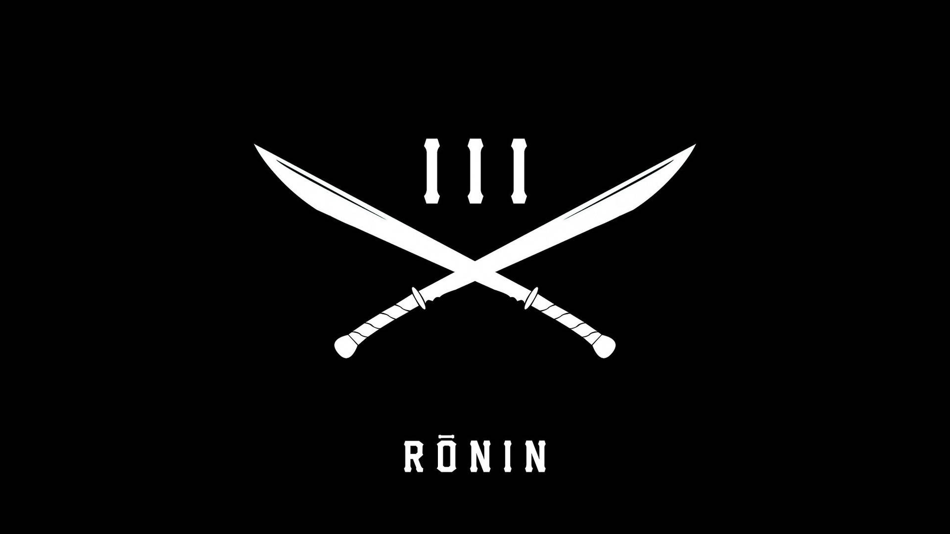 白色交叉劍和文字 RONIN 在黑色背景上
