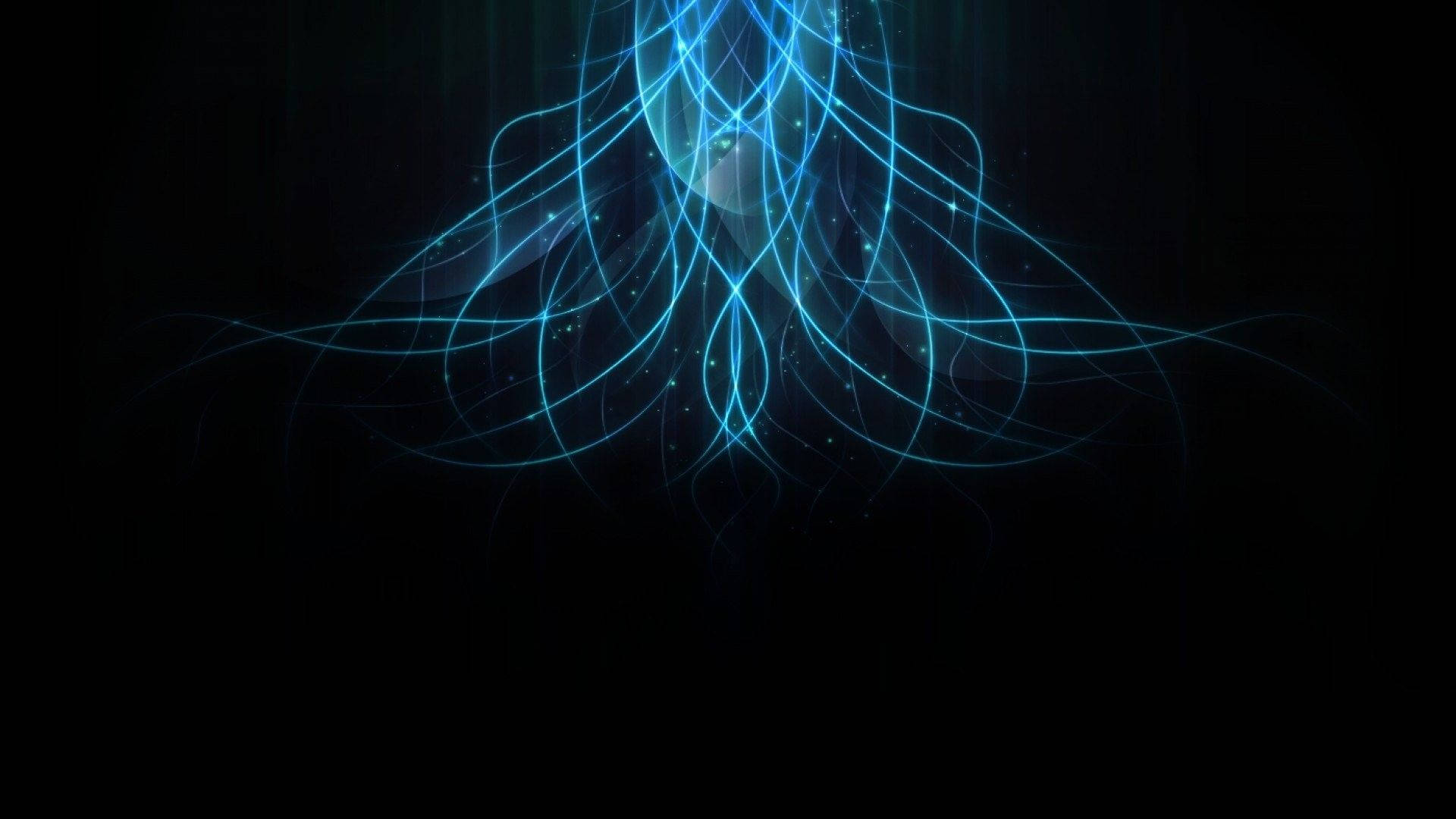 黑色背景上發光的藍色能量線和粒子的抽象數位藝術。