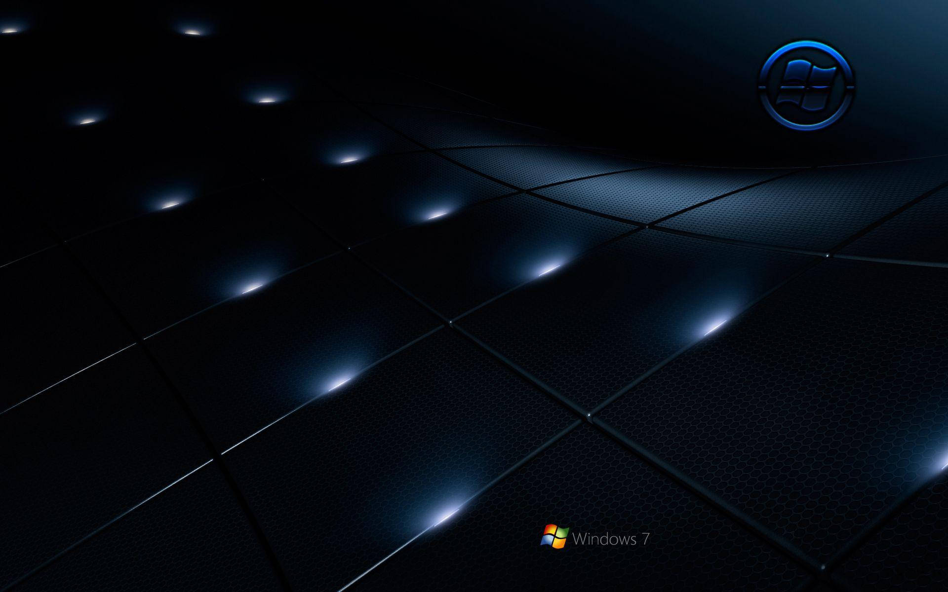 深藍色金屬瓷磚，帶有發光高光和Windows 7標誌。