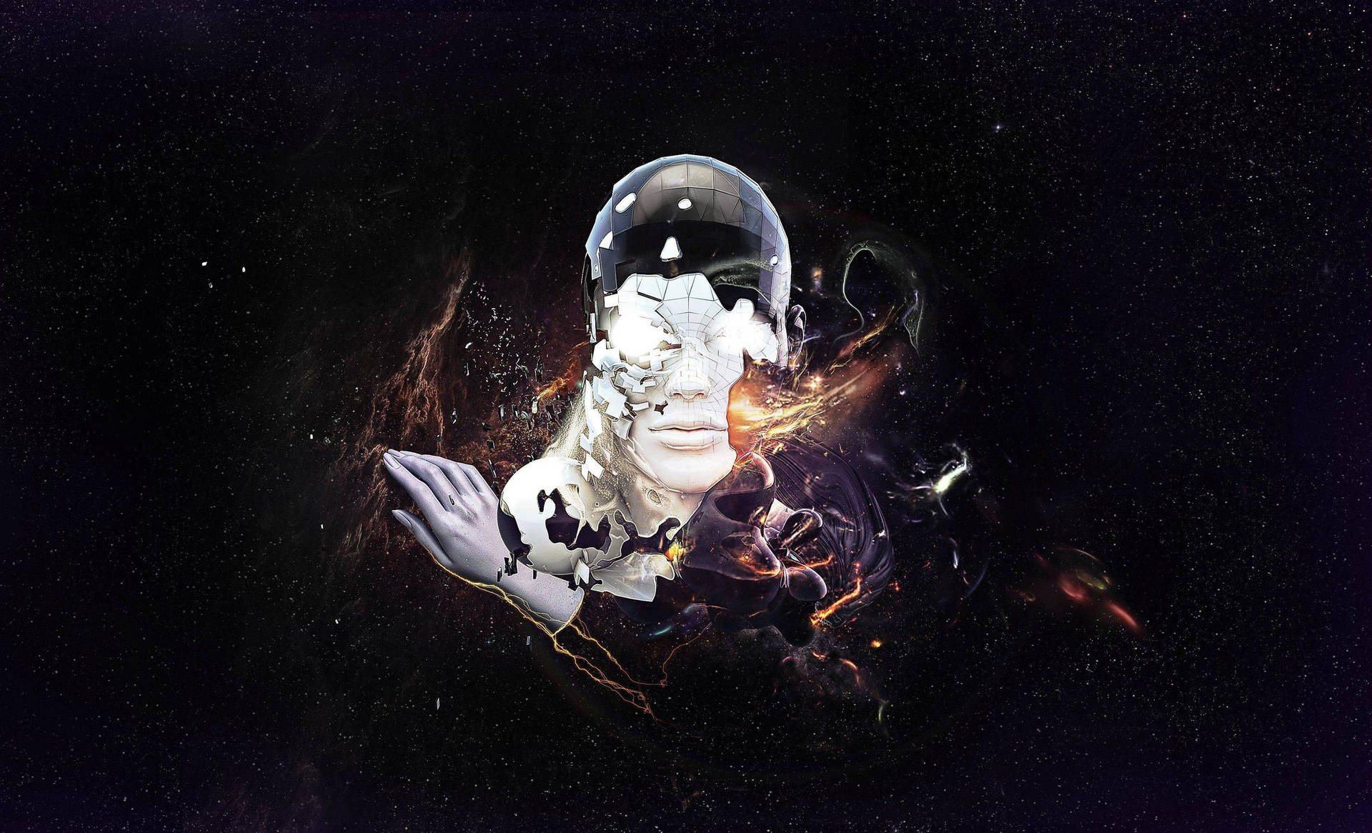 一個未來太空人在太空中消散成宇宙能量。