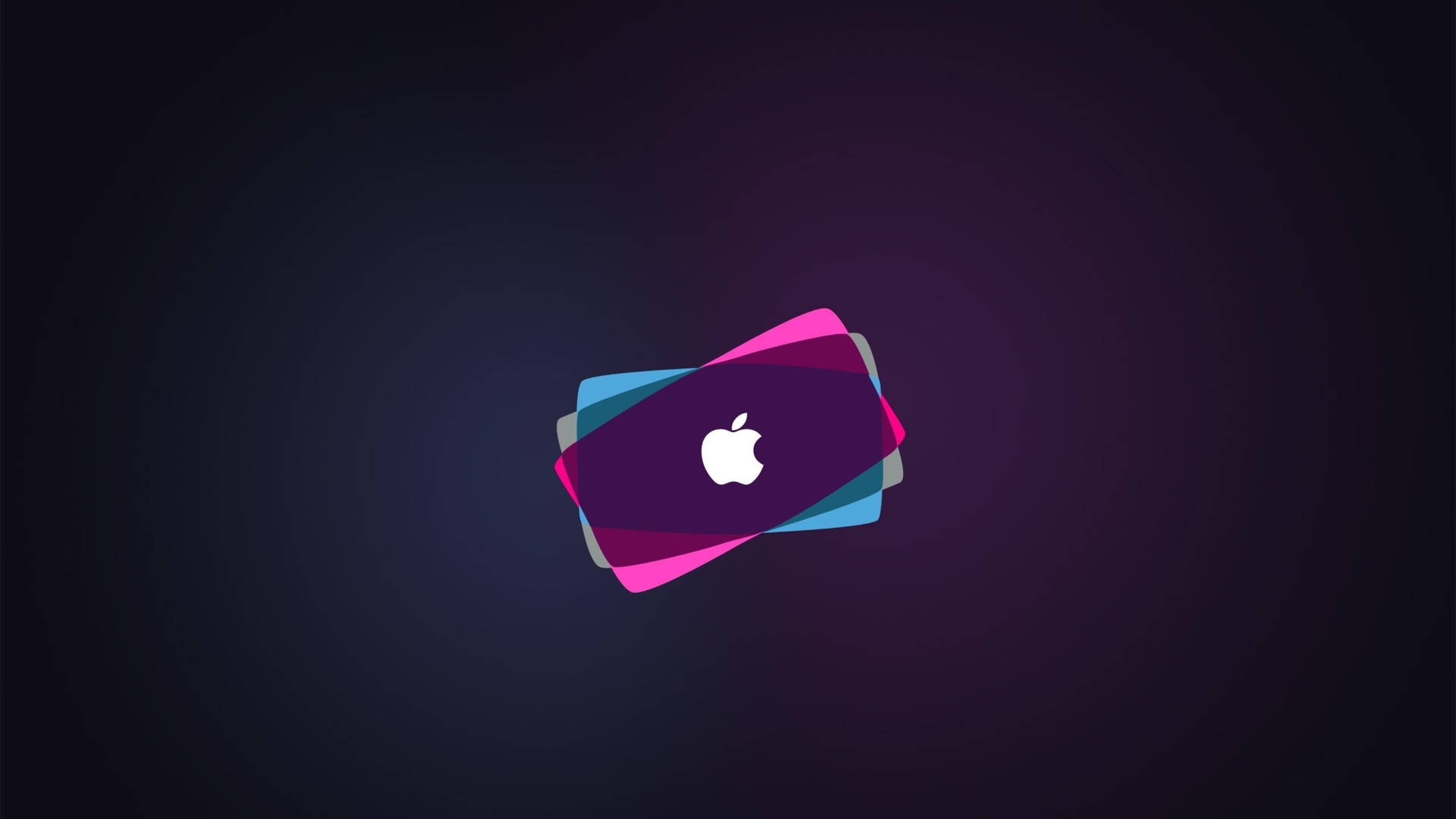 Apple標誌在深色漸變背景上的層疊彩色卡片上
