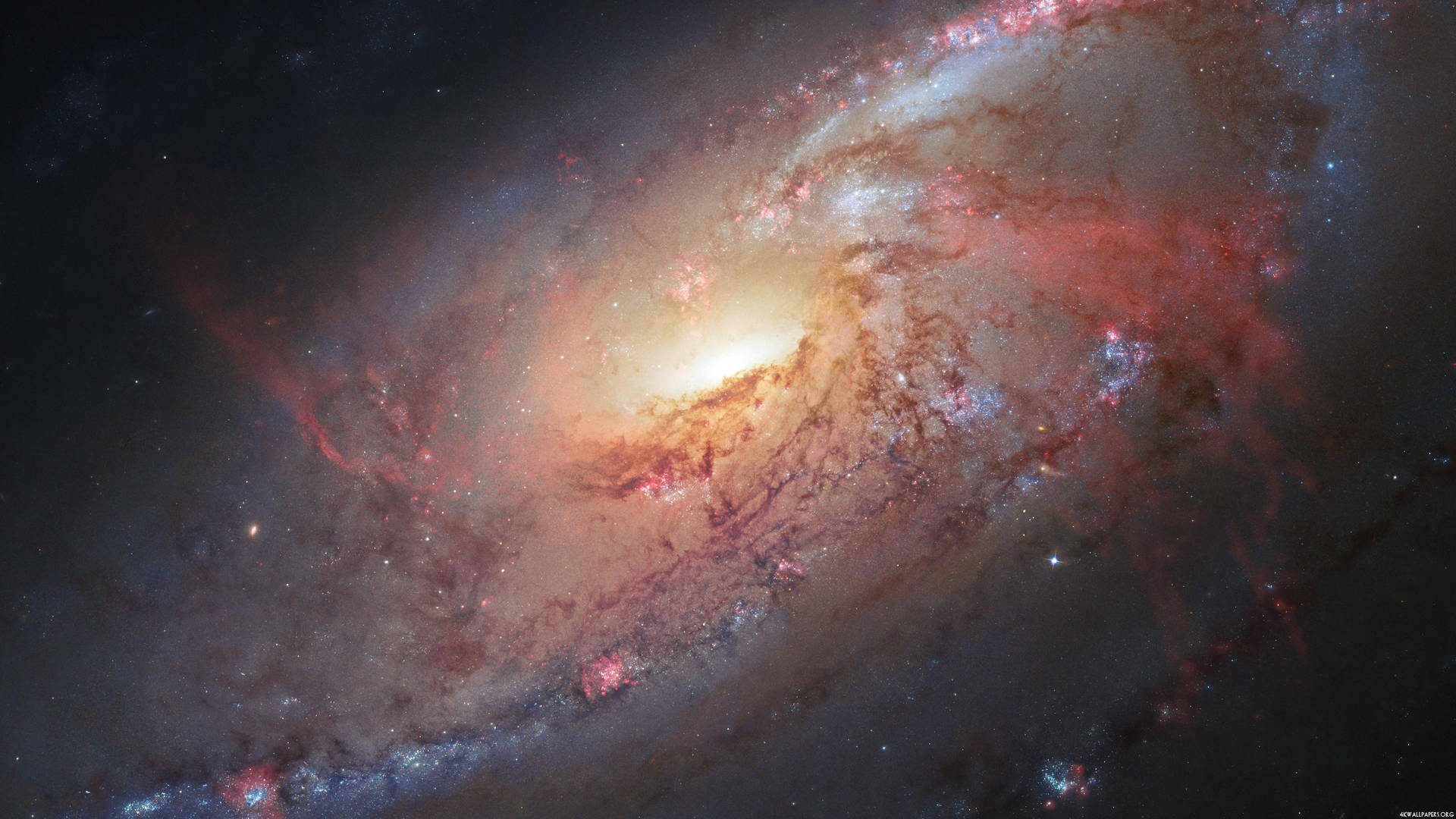 一個在深空中帶有發光旋臂和散落恆星的螺旋星系。