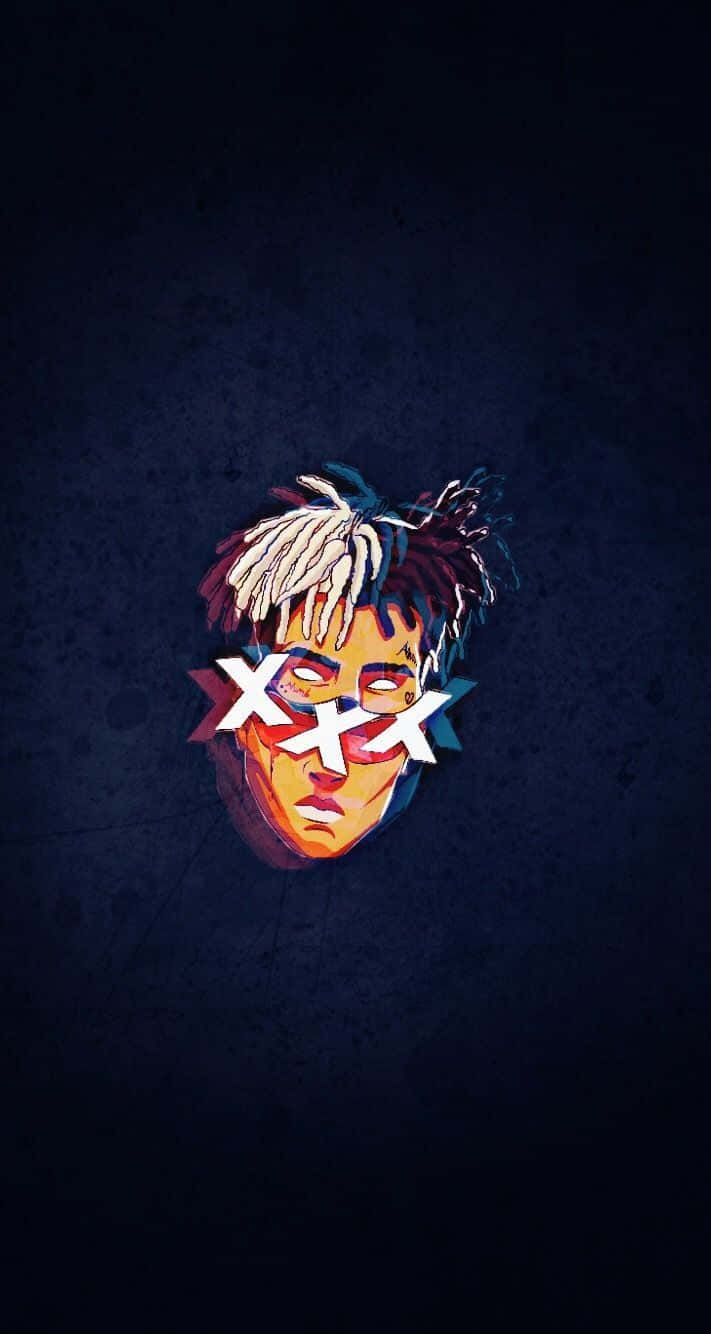 酷炫饒舌歌手 XXXTentacion 數位藝術 壁紙 — 一個風格化的數碼藝術肖像，人物有辮子，眼睛上畫有X，背景為深色紋理。
