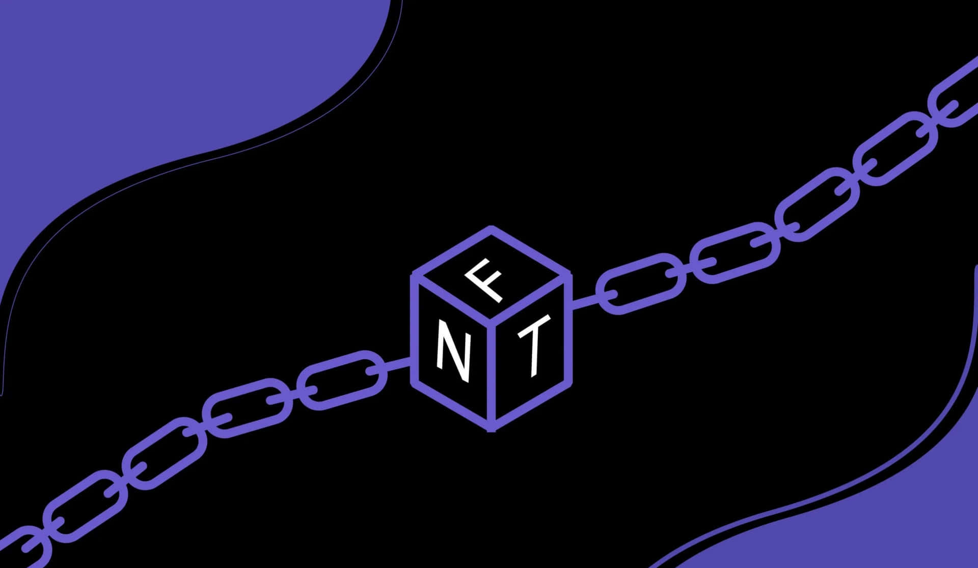紫色鏈條連接一個標有NET的立方體，背景為黑色和紫色。