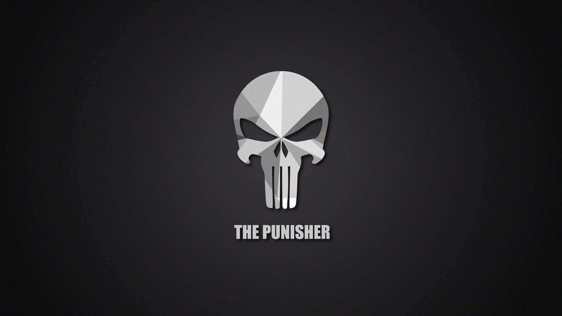 一個風格化的銀色骷髏標誌，下方有 'THE PUNISHER' 文字，位於深灰色背景上。