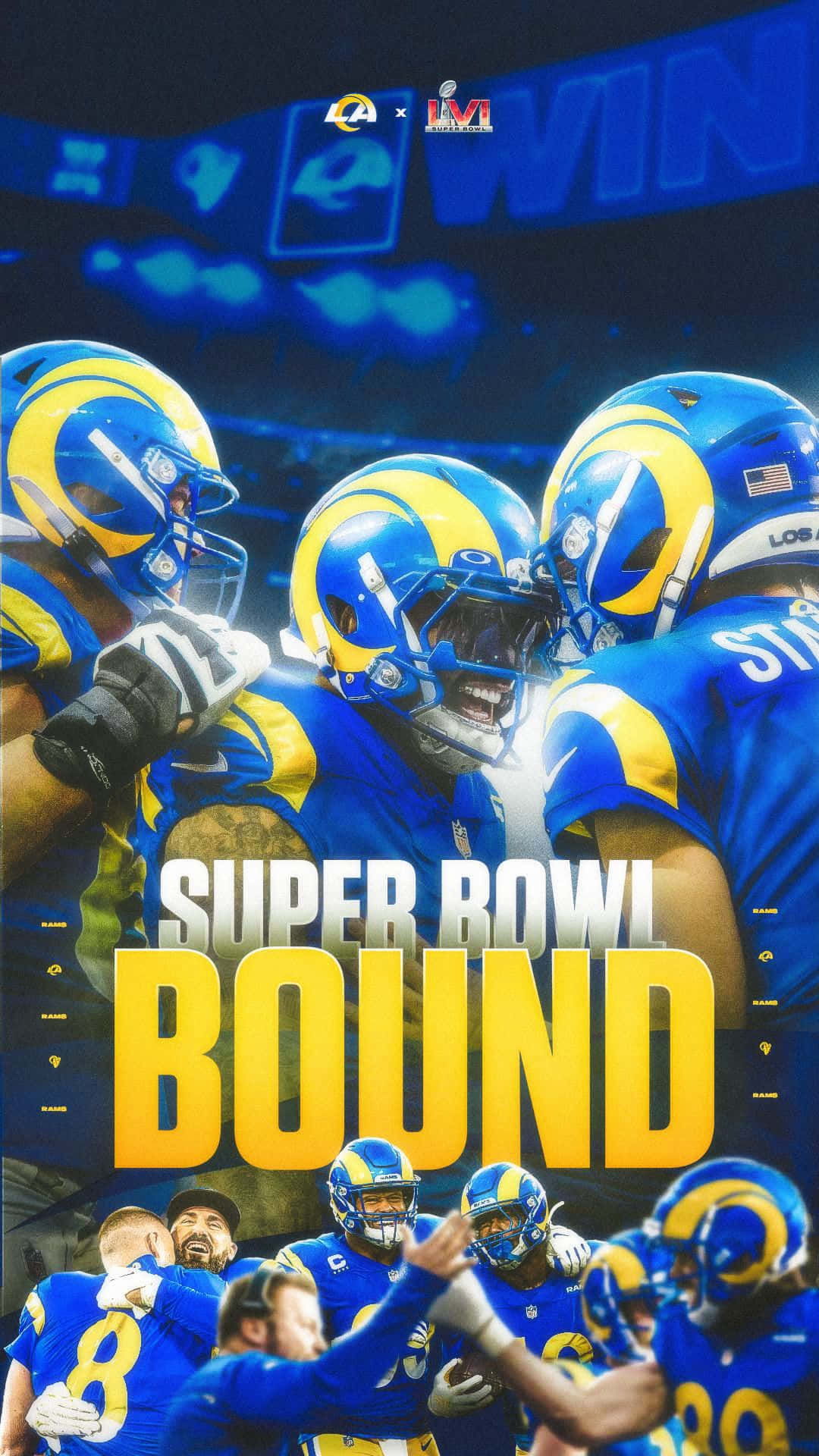 洛杉磯公羊隊美式足球隊在球場慶祝超級碗勝利。