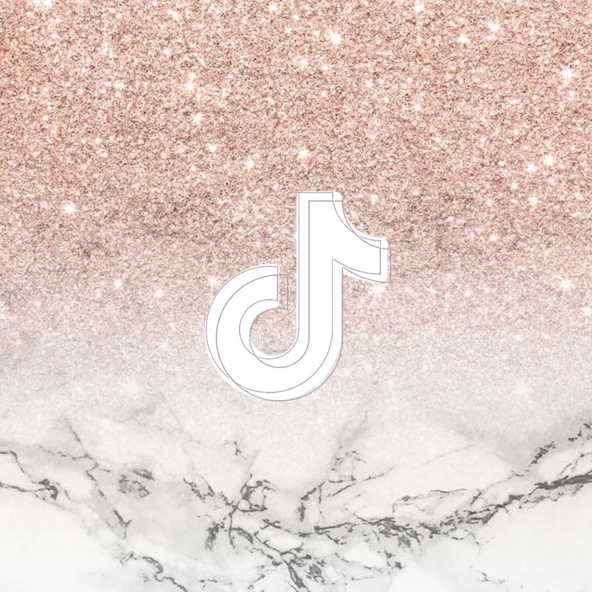 TikTok 標誌在玫瑰金閃粉和白色大理石背景上