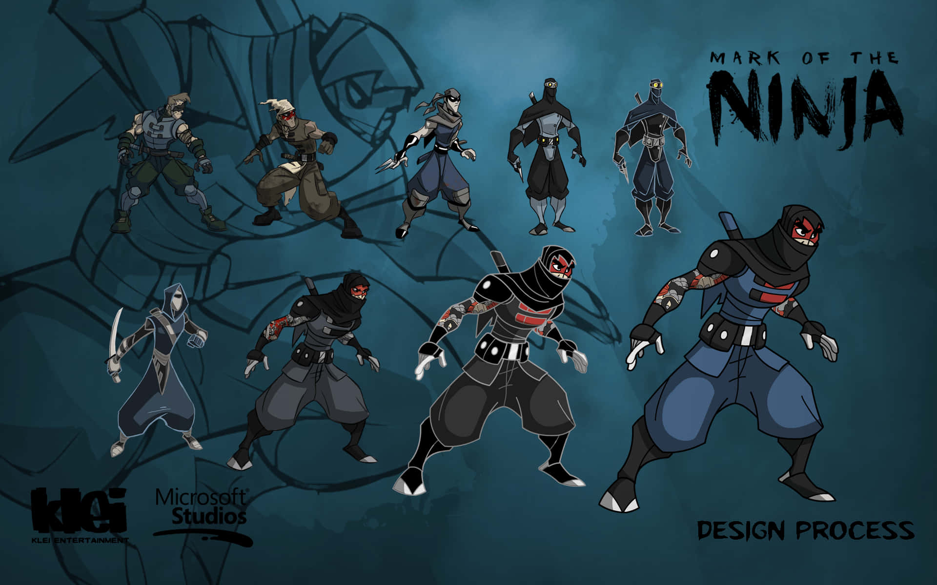 Klei 和 Microsoft Studios 的遊戲《Mark of the Ninja》的忍者角色設計。