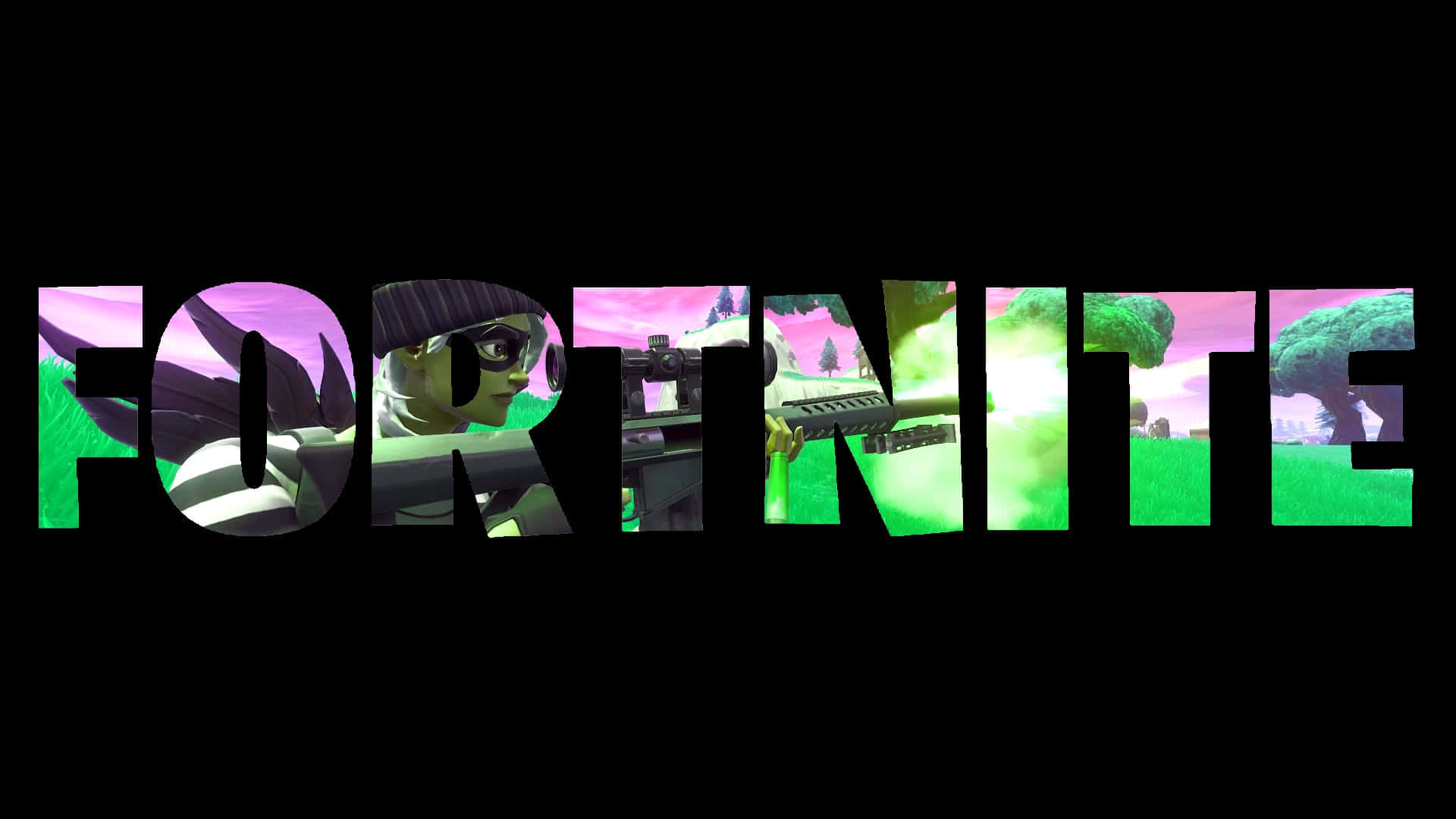 每個字母內包含遊戲場景的 Fortnite 標誌。