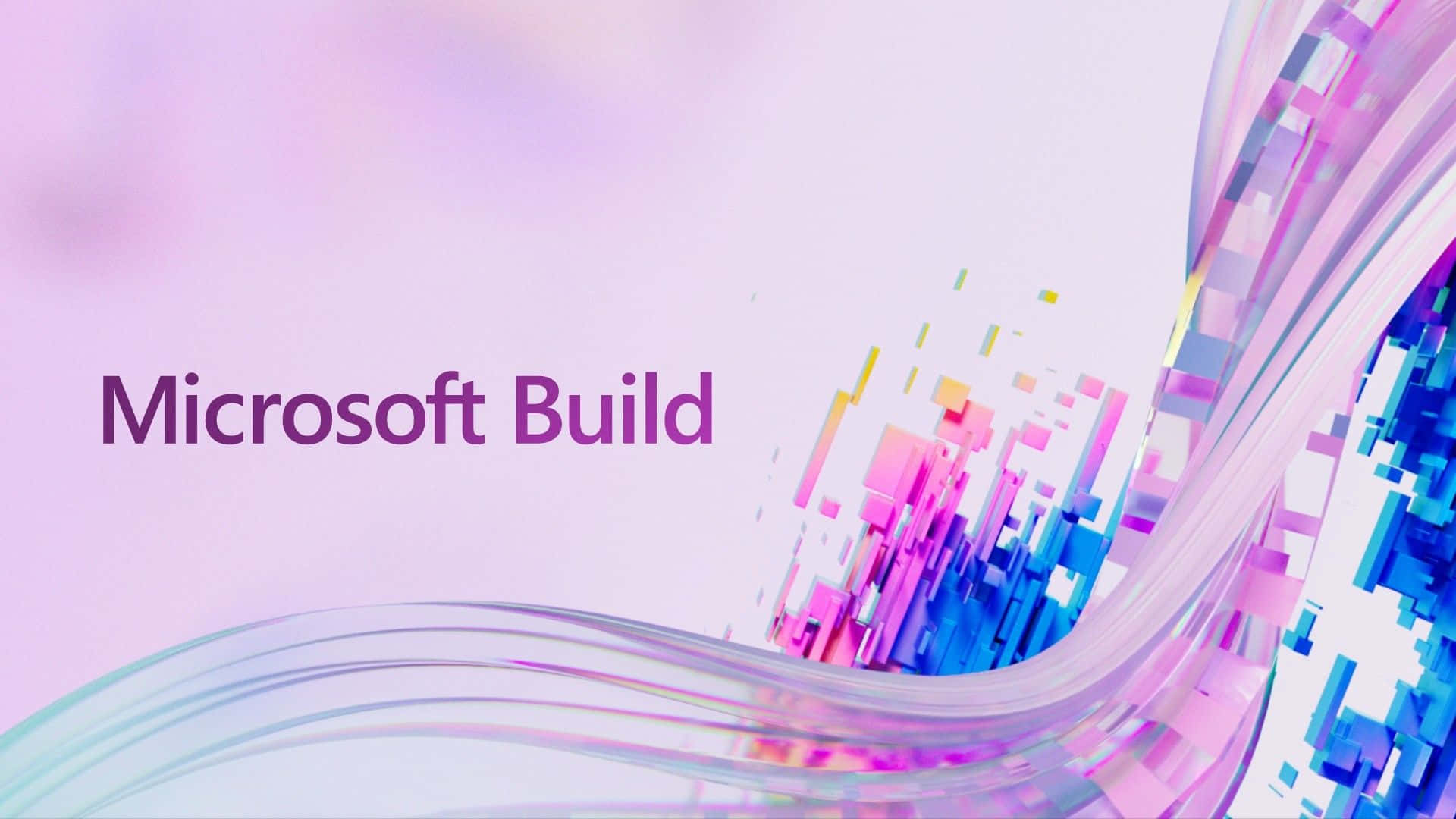 帶有流動數位像素藝術背景的 Microsoft Build 活動標誌。