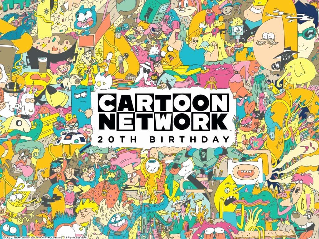 卡通網絡20歲生日慶祝活動，包含密集的動畫角色拼貼畫。