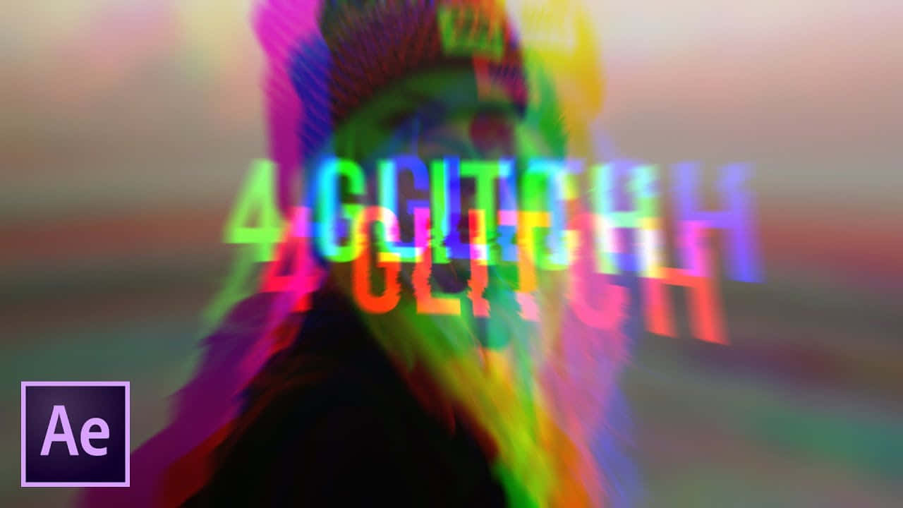 重塑數位現實 壁紙 — 一幅帶有鮮豔色差和扭曲文字疊加在模糊人物上的故障藝術肖像。