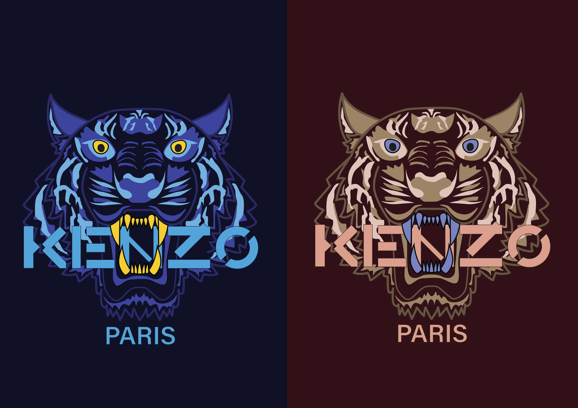 Kenzo Paris 虎頭標誌藍色和棕色分割設計
