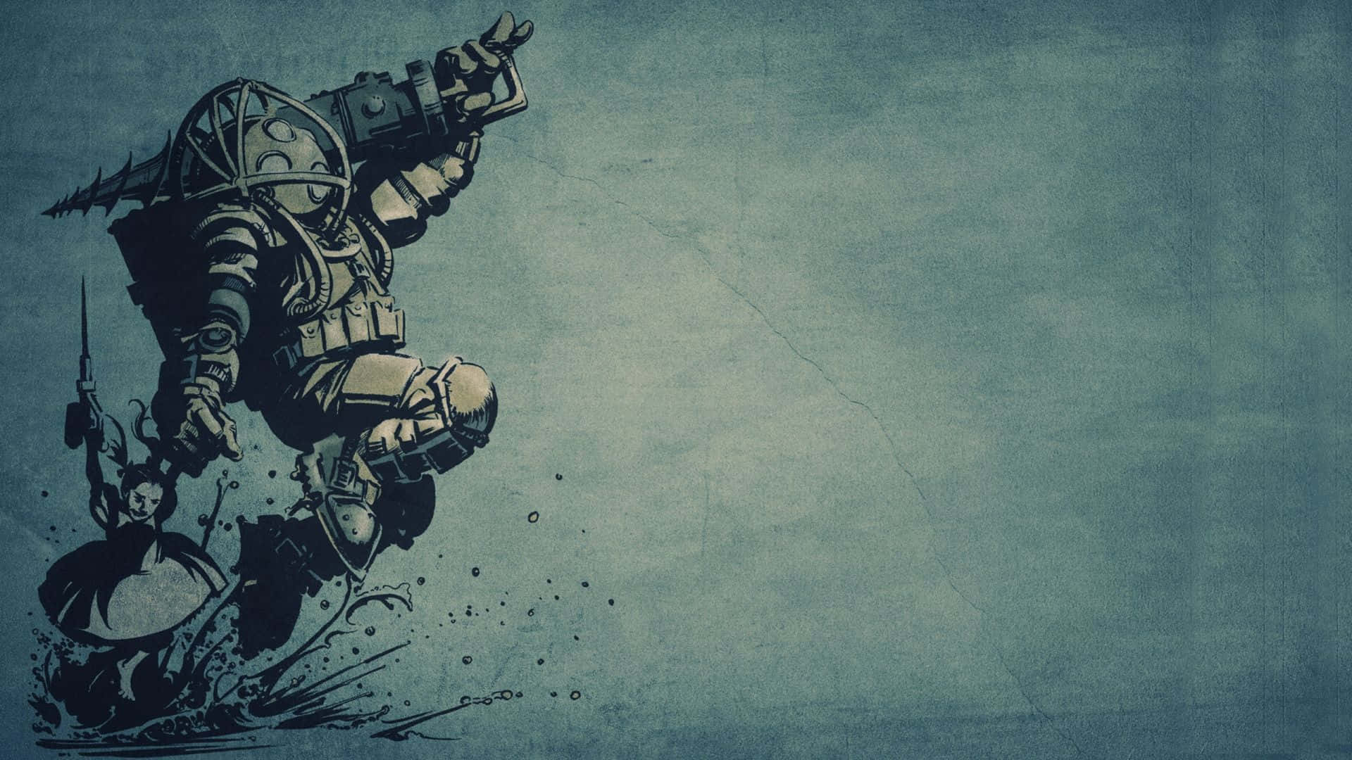 一名身穿重甲的士兵手持大型武器在水中躍起。