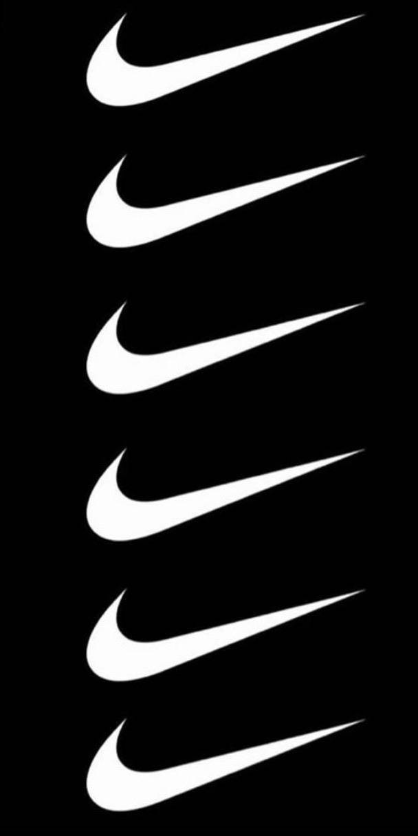 重複Swoosh標誌 壁紙 — 六個白色Nike Swoosh標誌垂直排列在純黑色背景上。