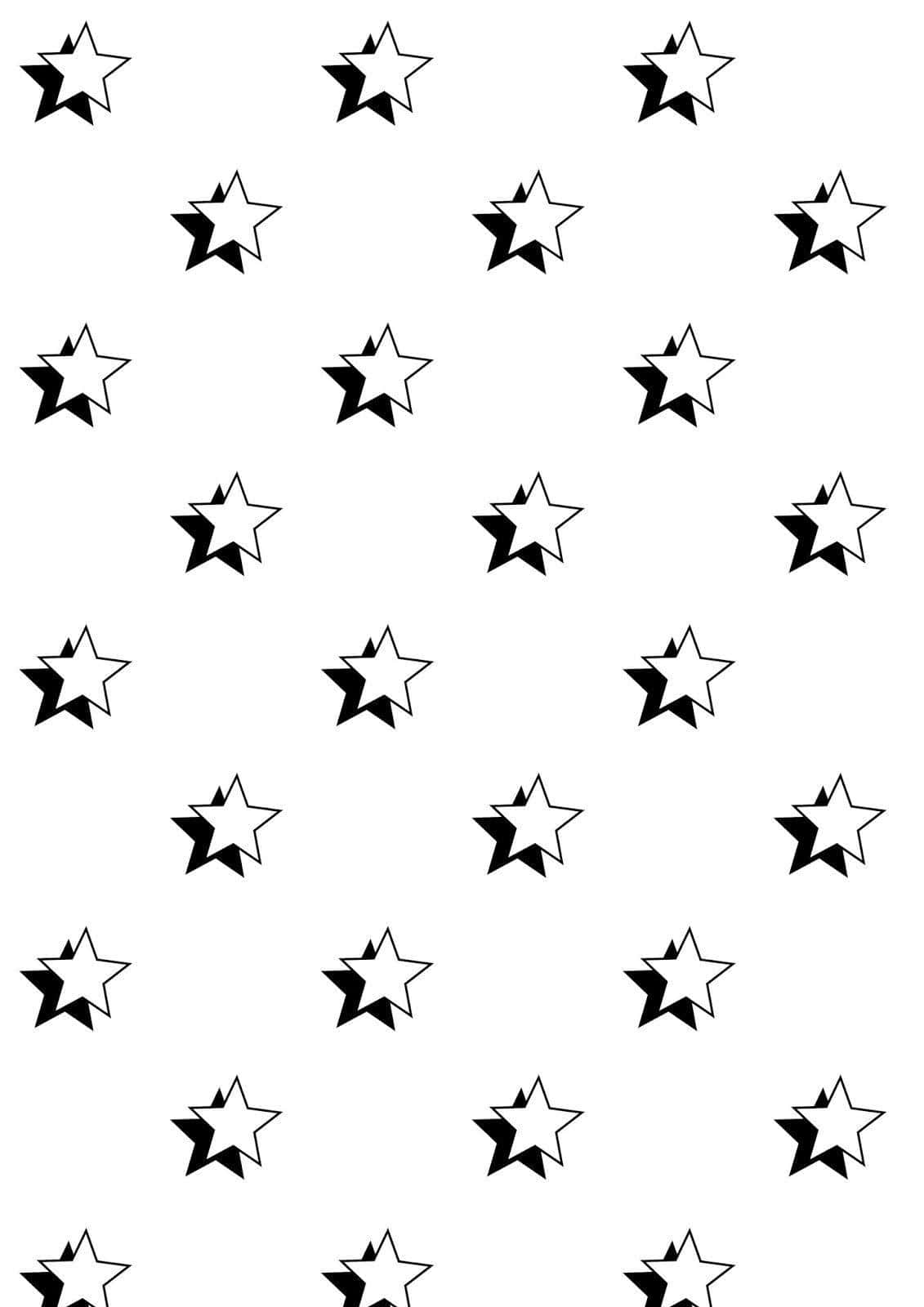 Black And White Star 桌布 壁紙 — 重複圖案，粗黑線條星星散落在純白背景上。
