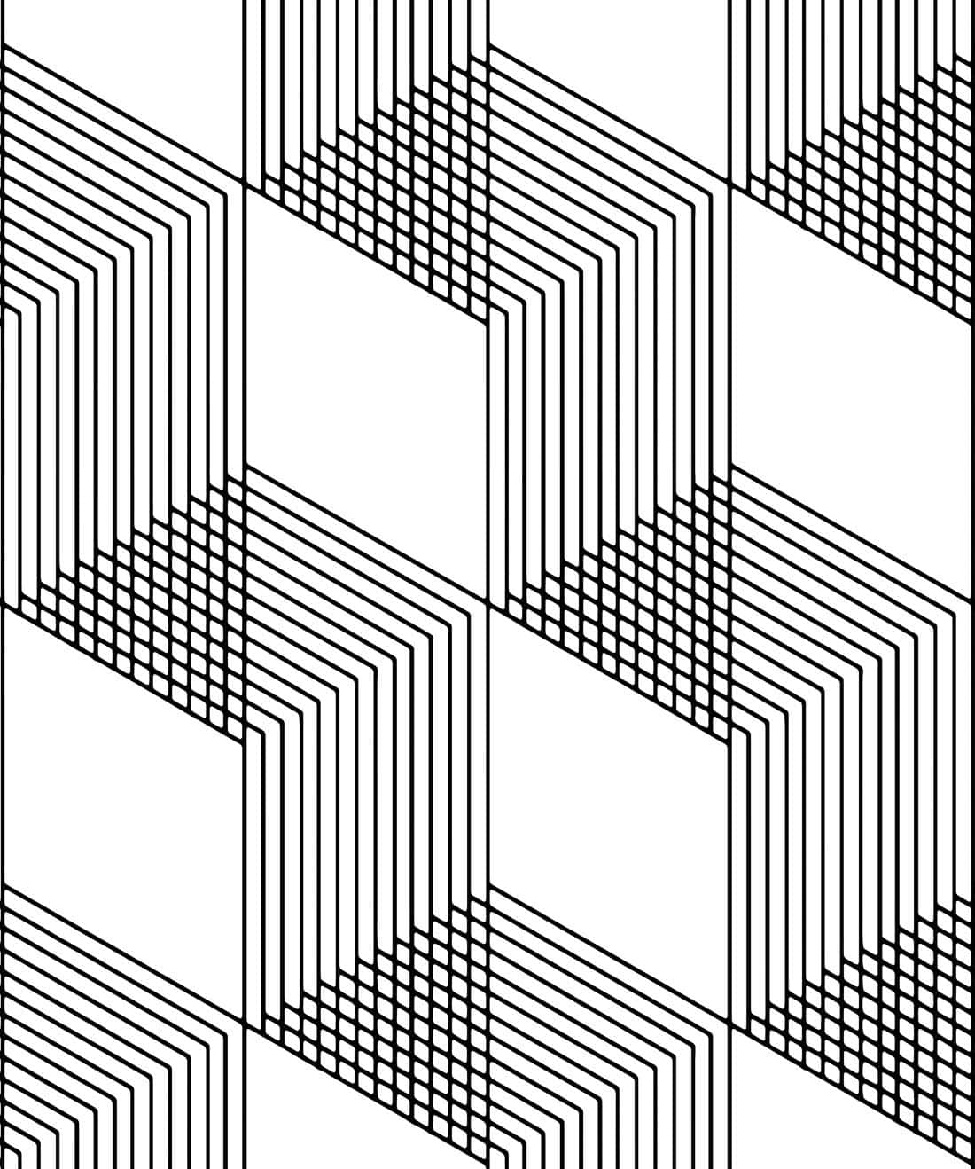 Black And White Geometric 桌布 壁紙 — 重複的鋸齒線條和網格組成的黑白幾何圖案，營造出大膽的視錯覺效果。