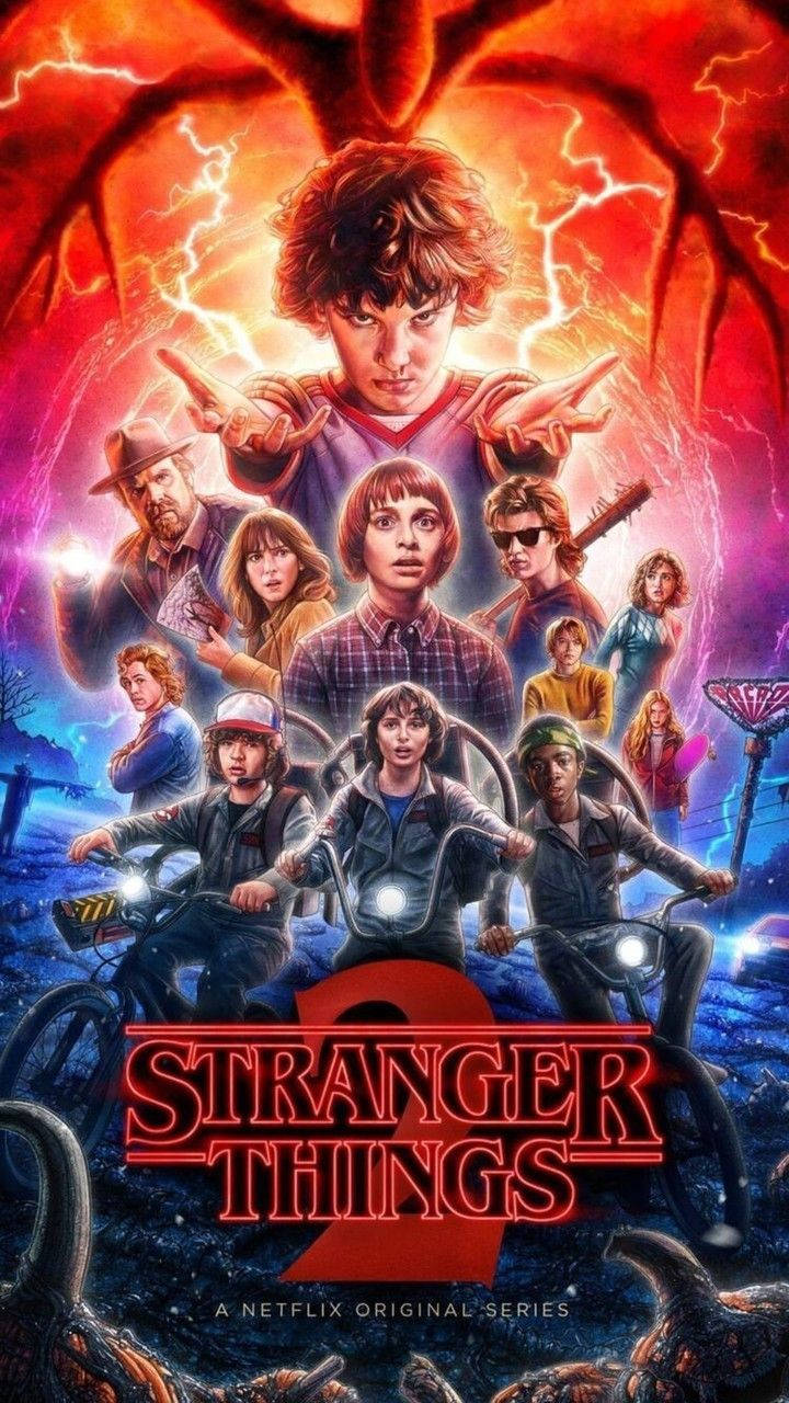 《怪奇物語》演員面對一個帶有閃電和發光自行車的巨型怪物。