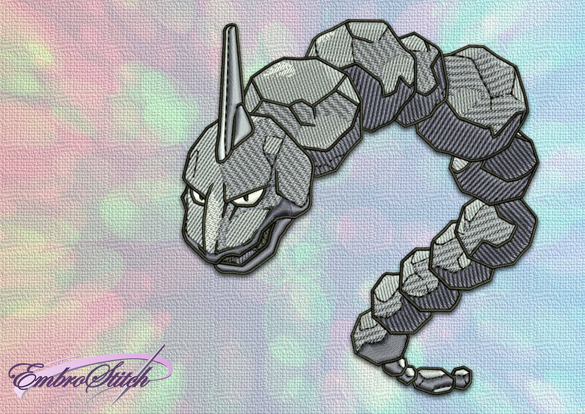 野外的威嚴 Onix 壁紙 — 一條風格化的石蛇，有著銳利的眼睛和帶角的頭部，在柔和的漸變粉彩背景上優雅地彎曲。