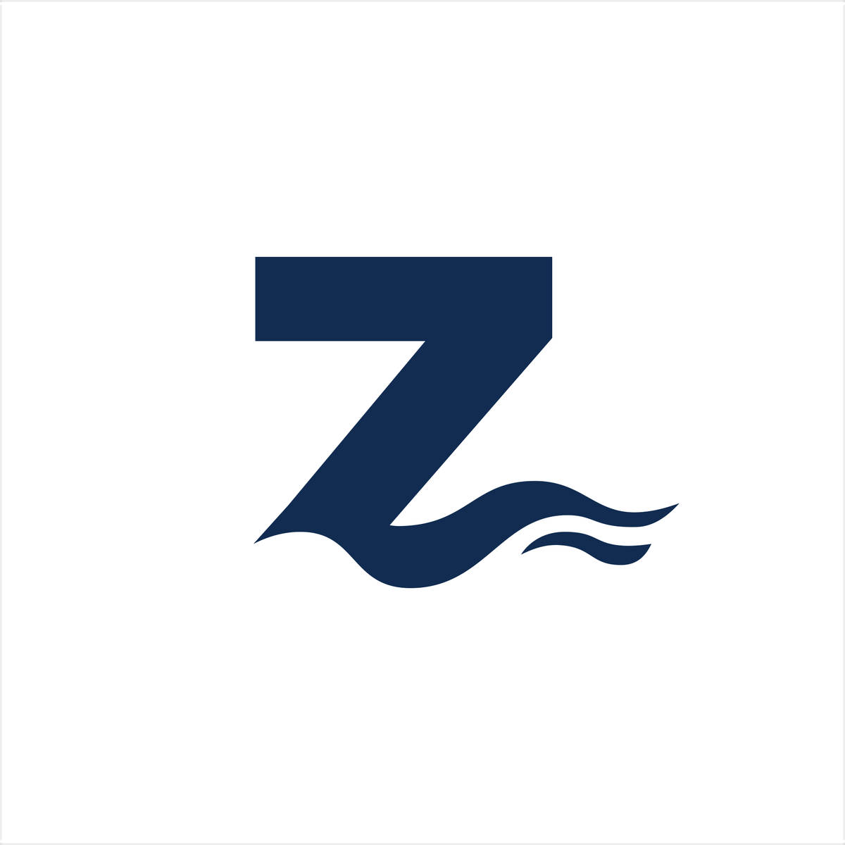 在白色背景上帶有波浪圖案的風格化海軍藍色字母 Z。