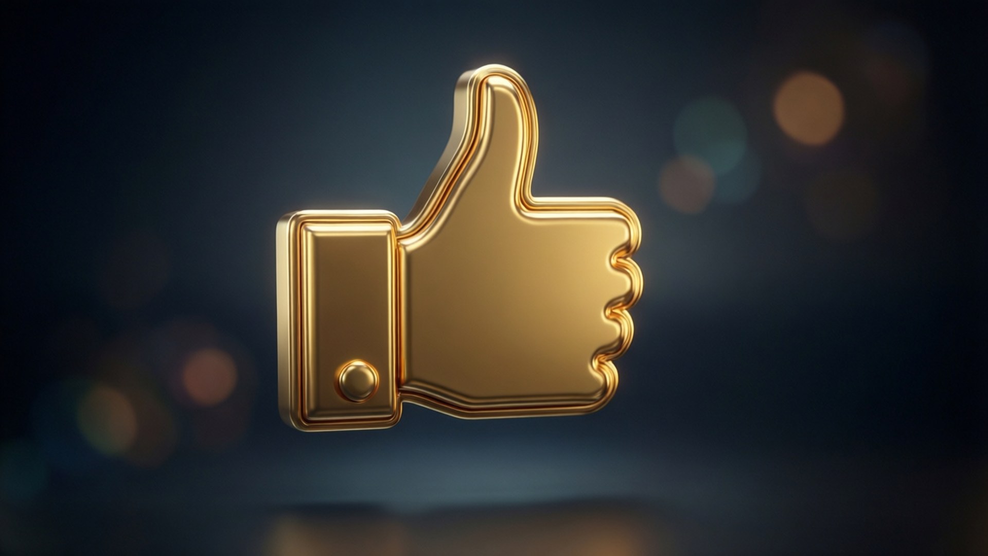 一個金色豎起大拇指圖示漂浮著，背景有柔和發光的燈光。