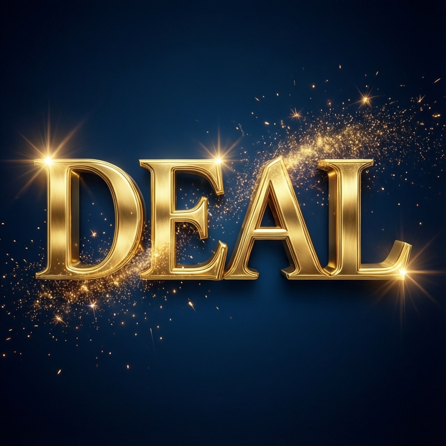 深藍色背景上帶有閃爍效果的金色DEAL文字。