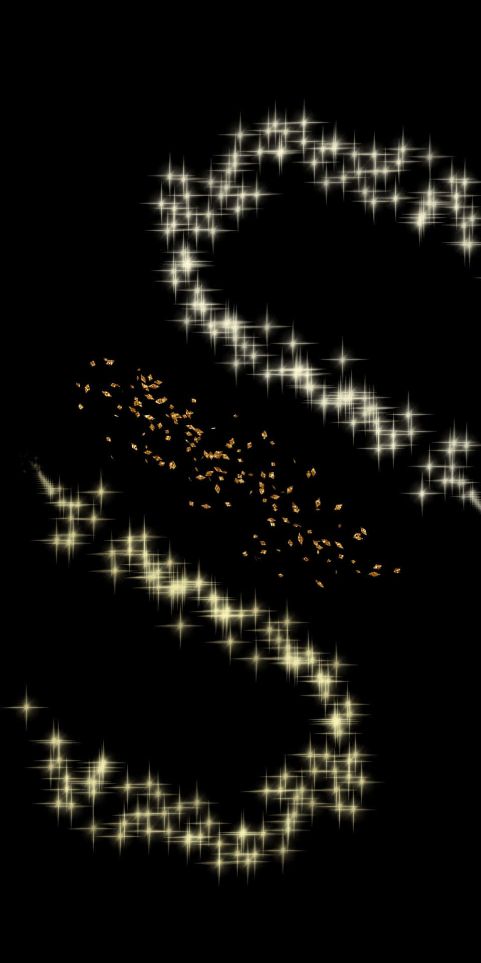 金色星星和閃粉在黑色背景上旋轉的螺旋。
