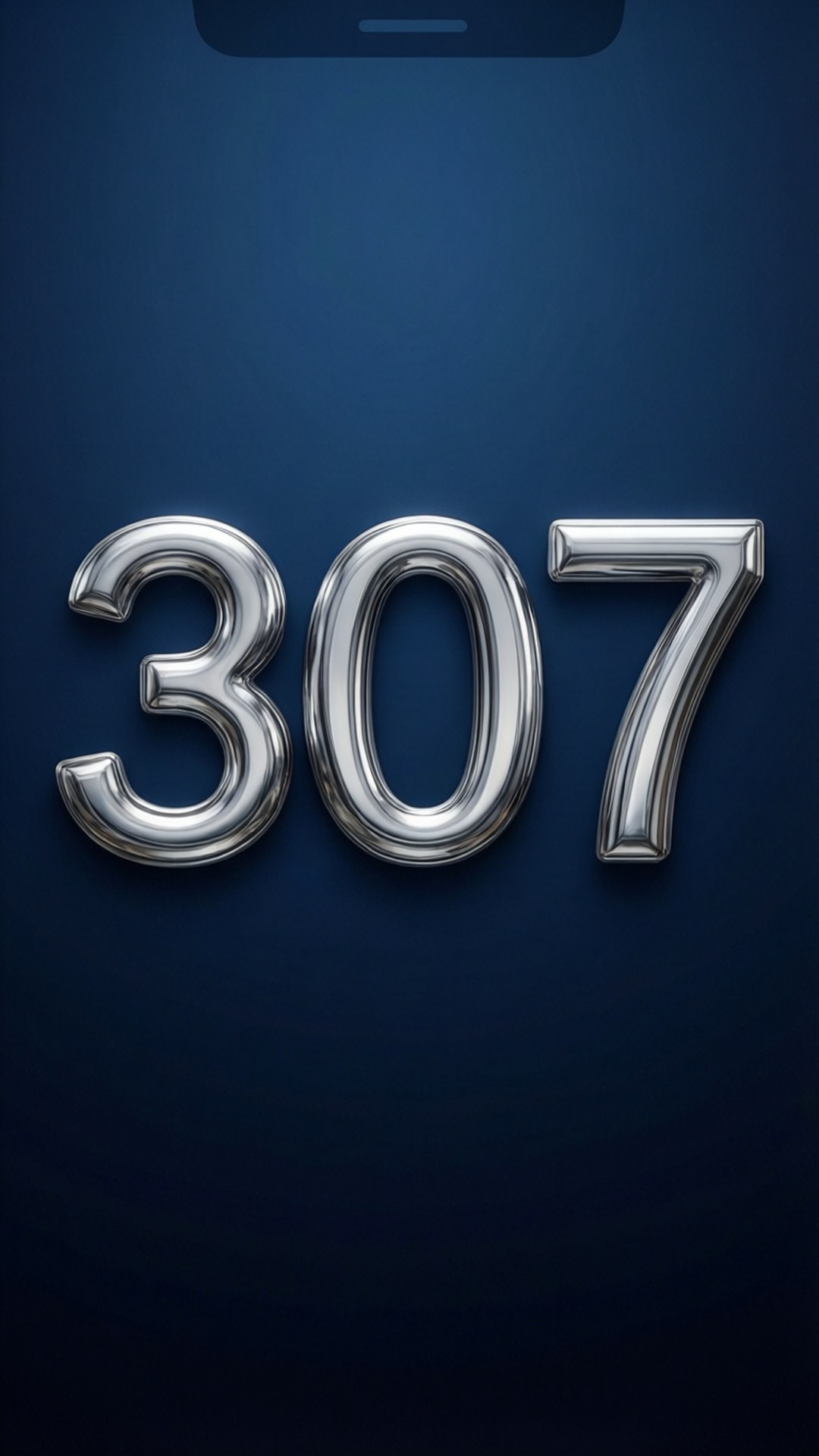 金屬307極簡風 壁紙 — 閃亮的鍍鉻數字307漂浮在深藍色漸變背景上，帶有柔和燈光。