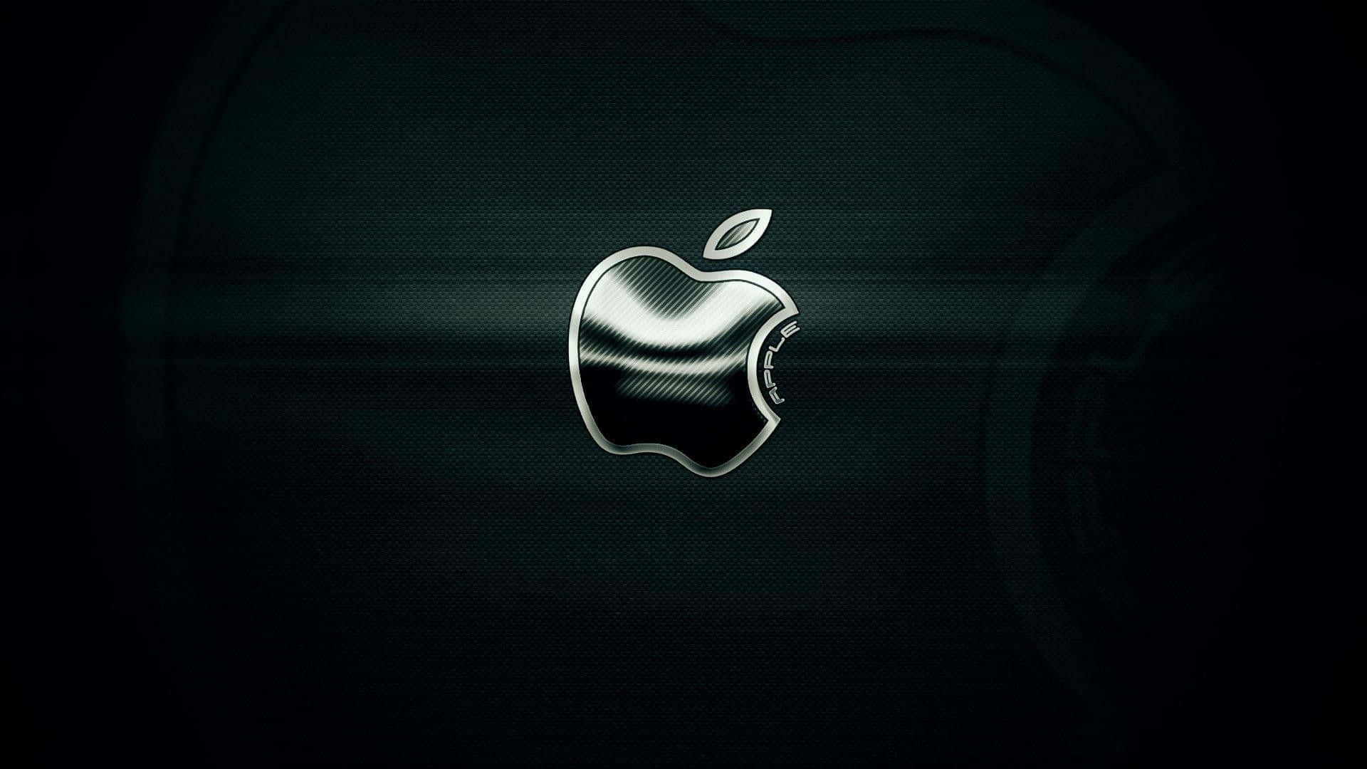 在深色背景上帶有碳纖維紋理的光亮 Apple 標誌