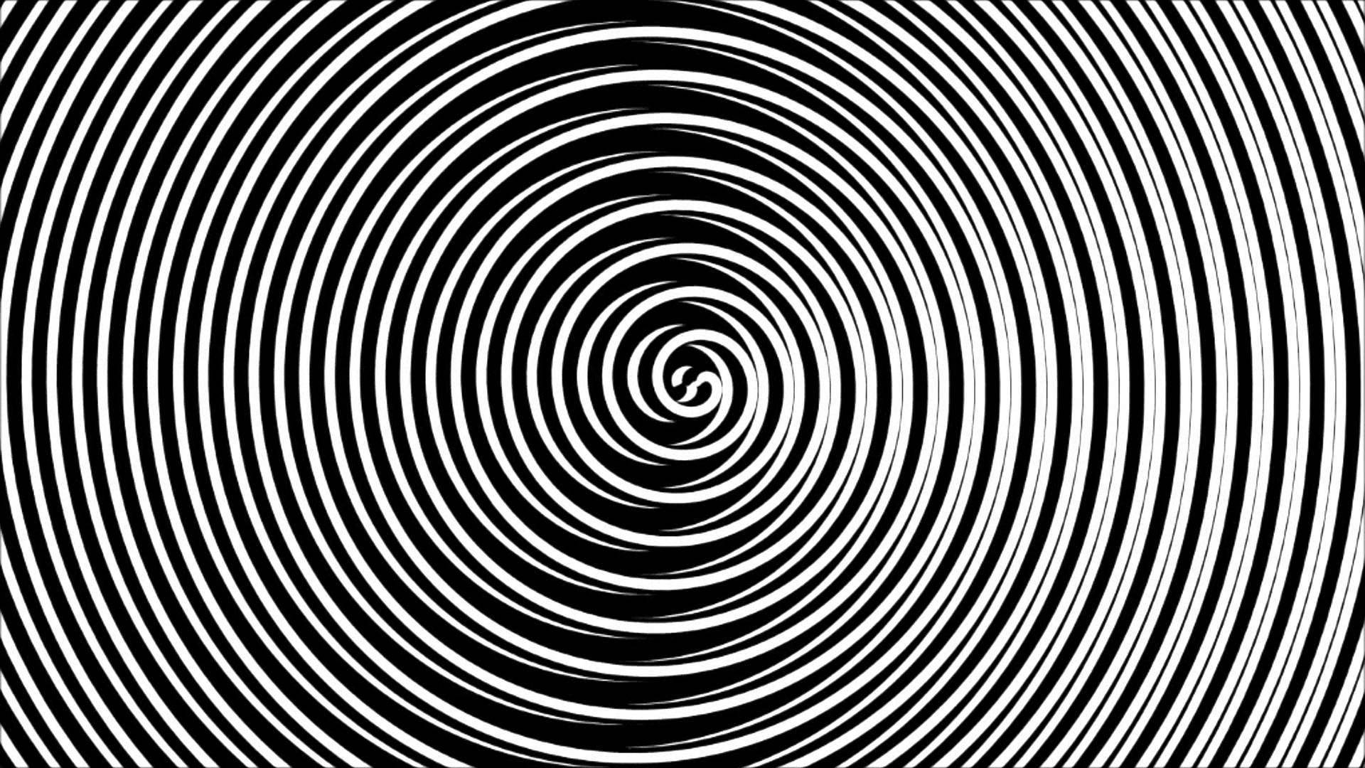 金屬質感催眠螺旋圖案 壁紙 — 一個催眠的黑白螺旋圖案向內輻射，帶有光學錯覺深度。