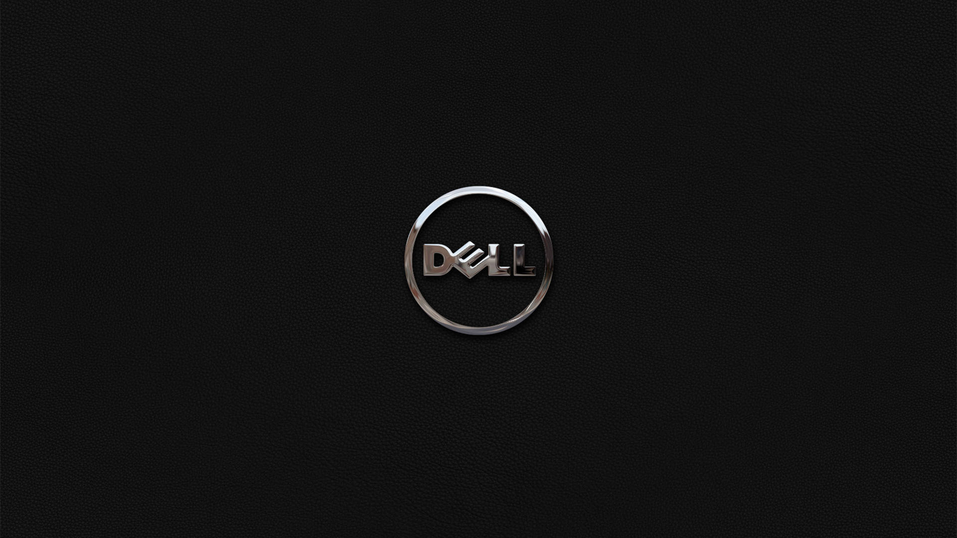 金屬質感戴爾HD標誌 壁紙 — 閃亮銀色Dell標誌置於有紋理的黑色皮革背景中央。