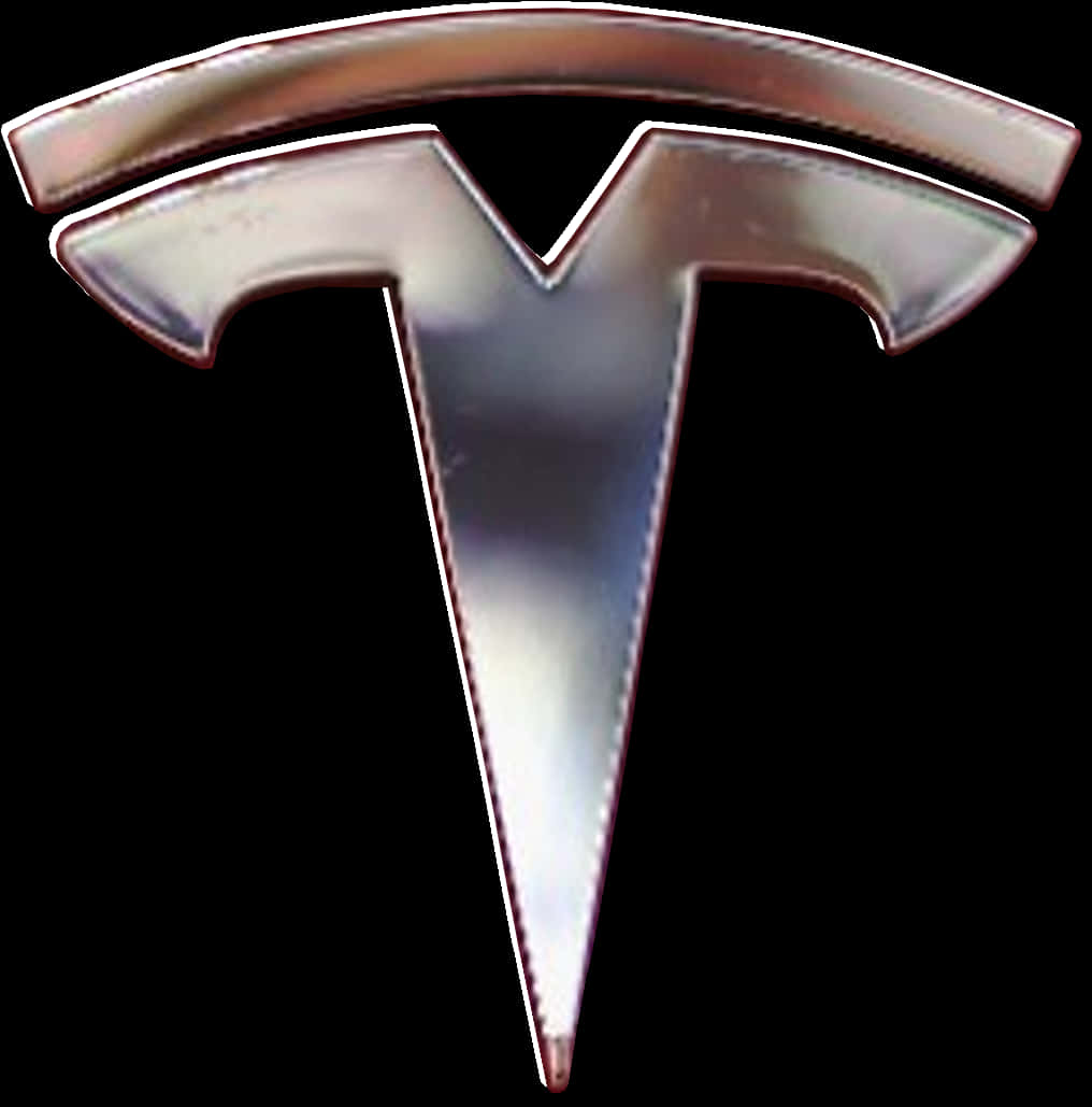 金屬質感特斯拉標誌 壁紙 — 閃亮金屬質感 Tesla 標誌徽章，帶有反射銀色飾面，純黑背景。