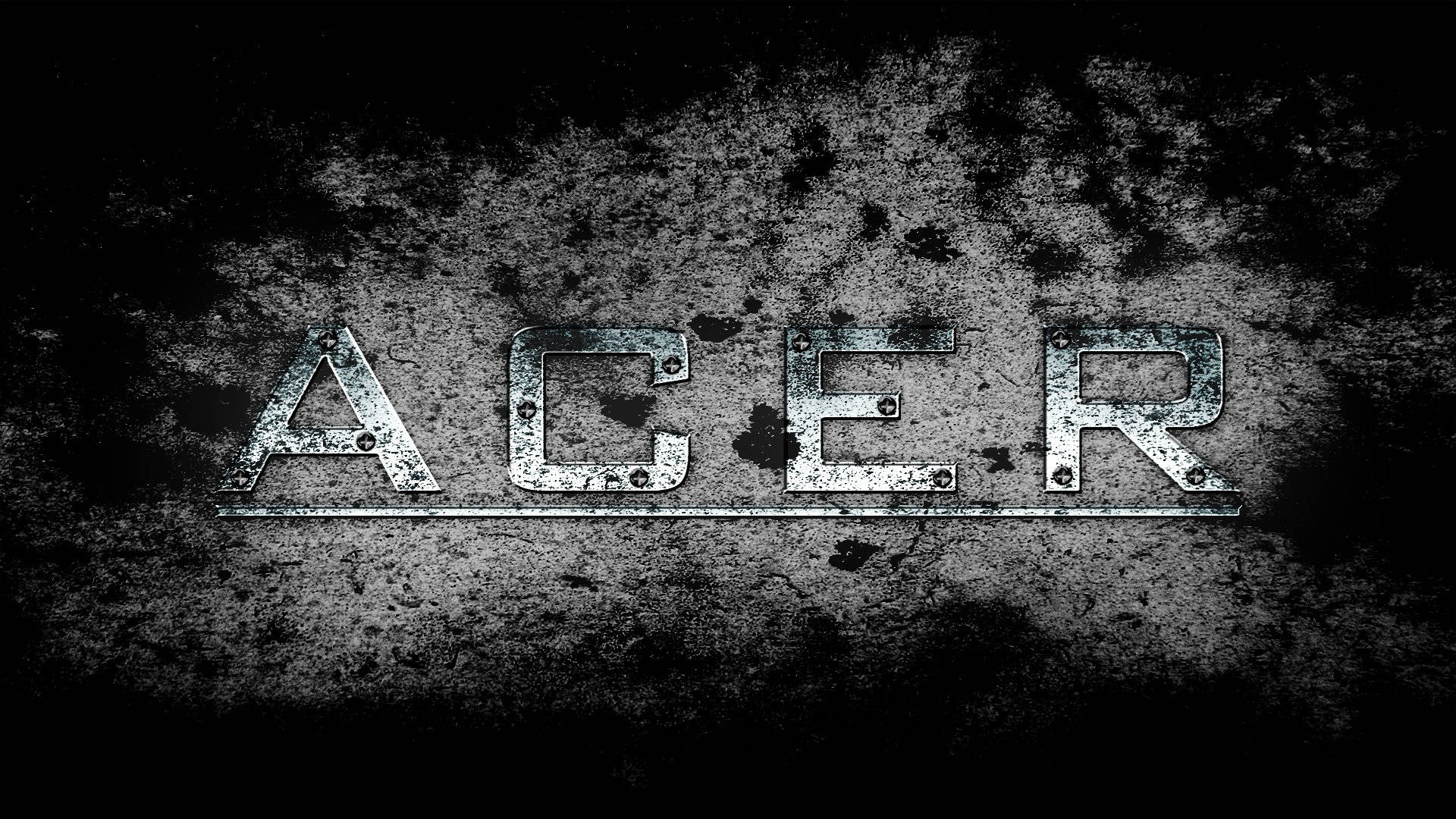 在深色紋理表面上的鏽蝕金屬 ACER 標誌。