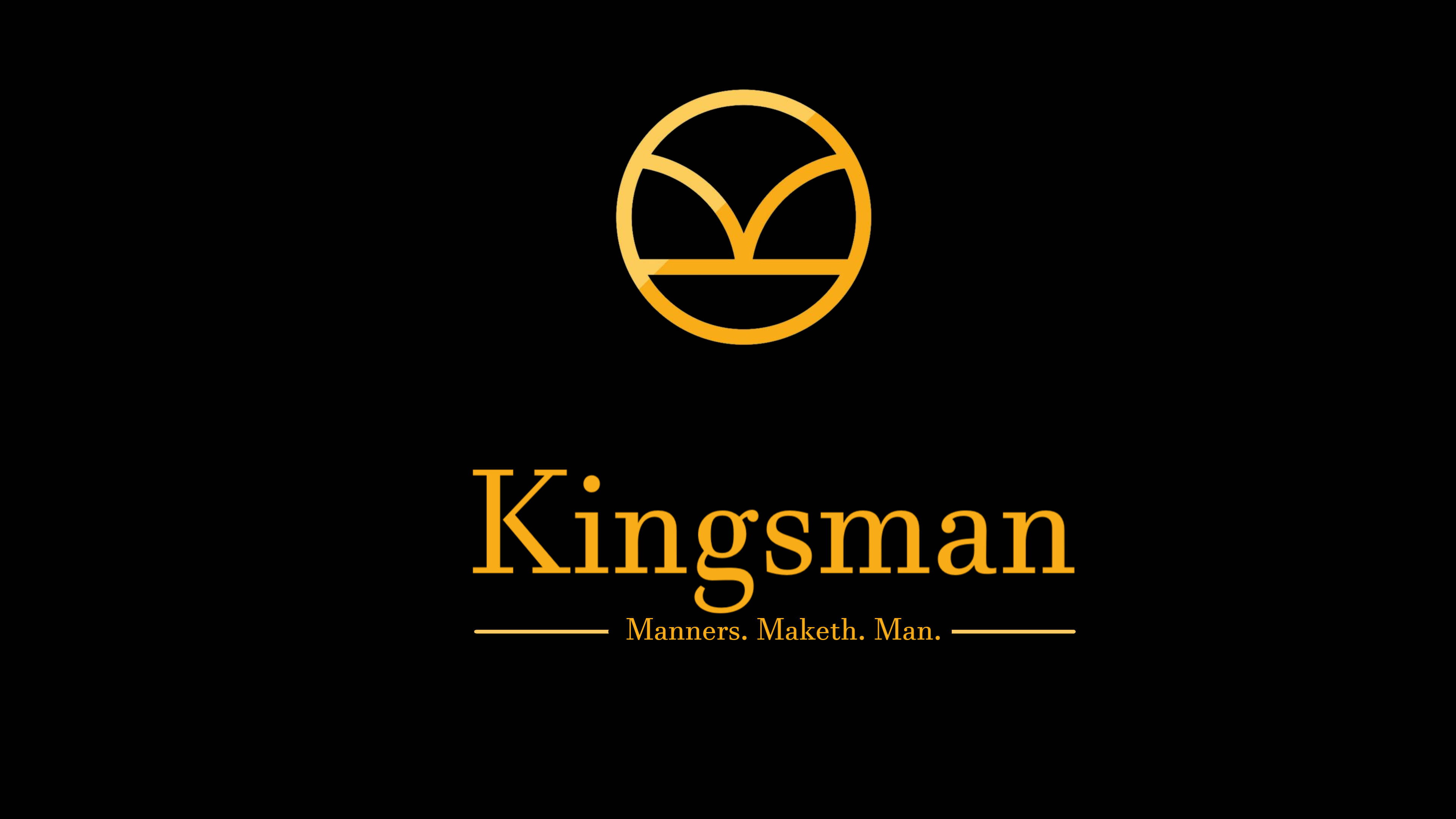 金斯曼特工的行動姿勢 壁紙 — 在純黑色背景上帶有標語的時尚金色Kingsman標誌。