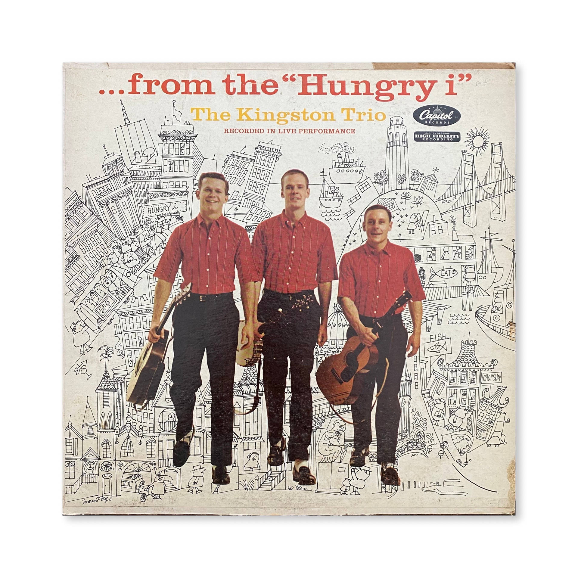 The Kingston Trio 的專輯封面，帶有手繪城市背景。