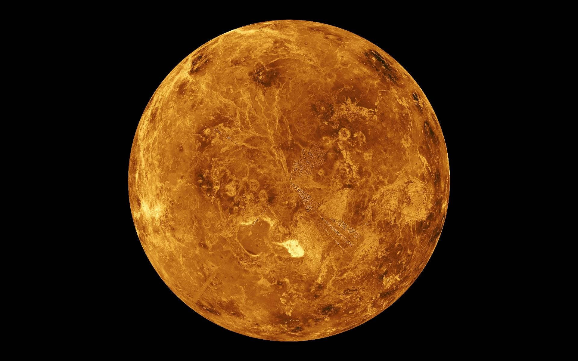金星黃褐色大氣層 壁紙 — 金星嘅特寫視圖，喺黑色虛空中閃耀住旋轉嘅金色雲層。