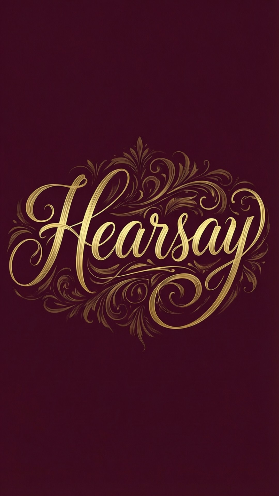 金色華麗字體在酒紅色背景上拼寫Hearsay