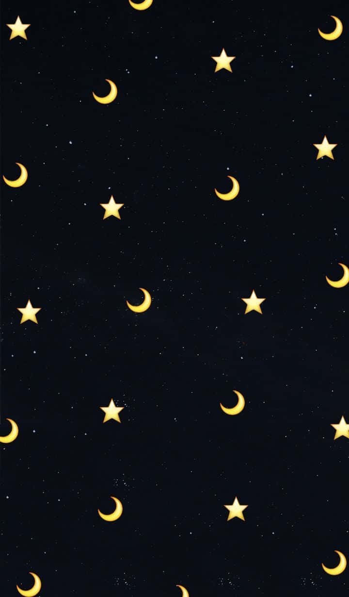 夜空，金色星星和彎月散落在黑暗的背景上。