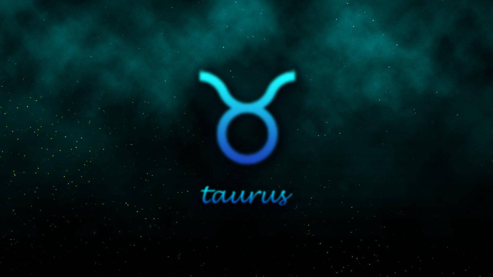 金牛座夜空 壁紙 — 一個發光的藍色金牛座星座符號在點綴著星星的深色青綠色宇宙背景中閃耀。
