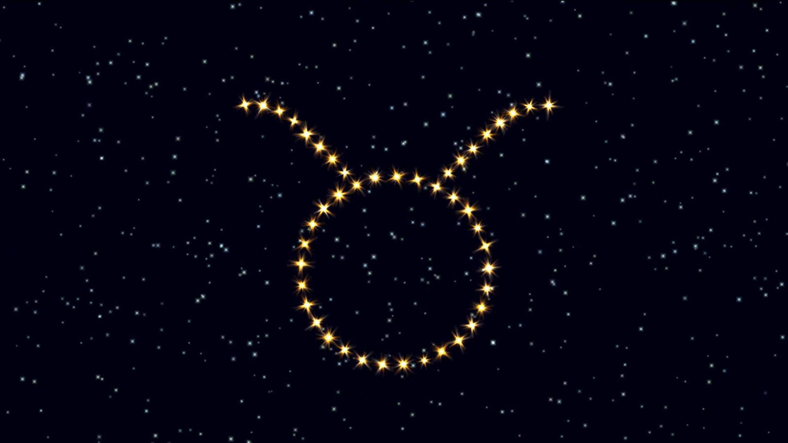 金牛座星星圖案 壁紙 — 在深藍色夜空中，由明亮星星勾勒出的閃耀金色金牛座星座，點綴著較暗的星星。