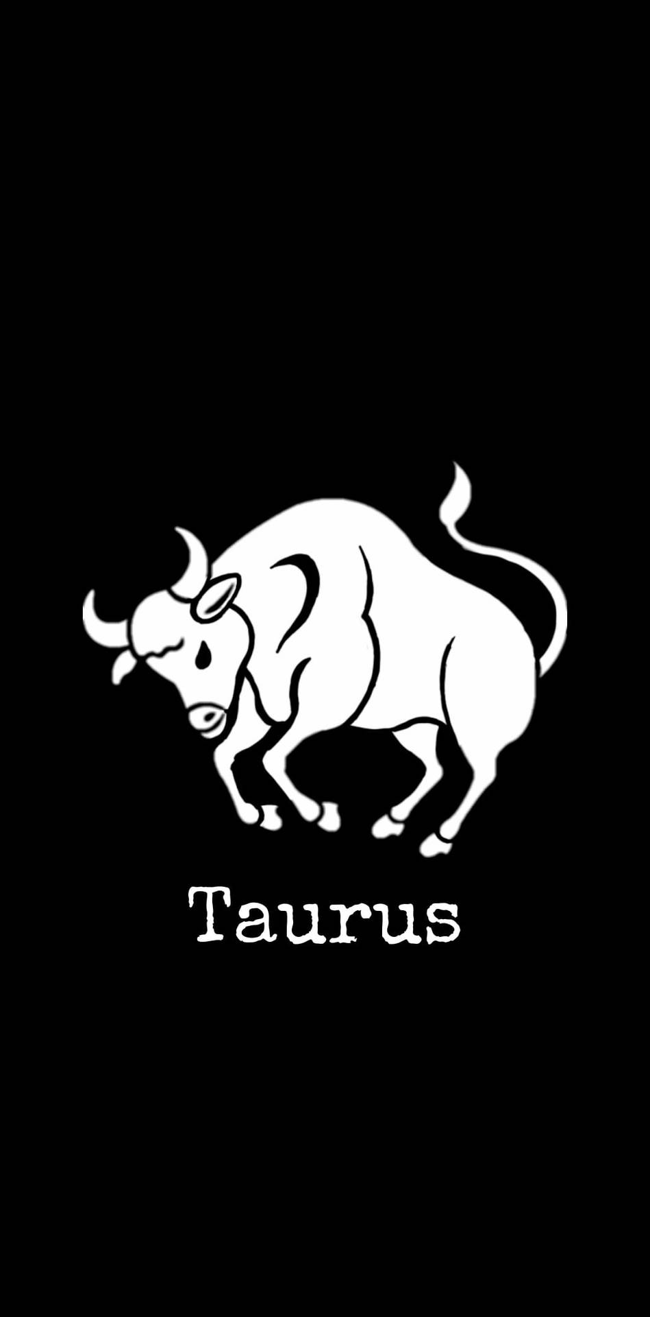 黑色背景上標有Taurus的公牛白線藝術圖。
