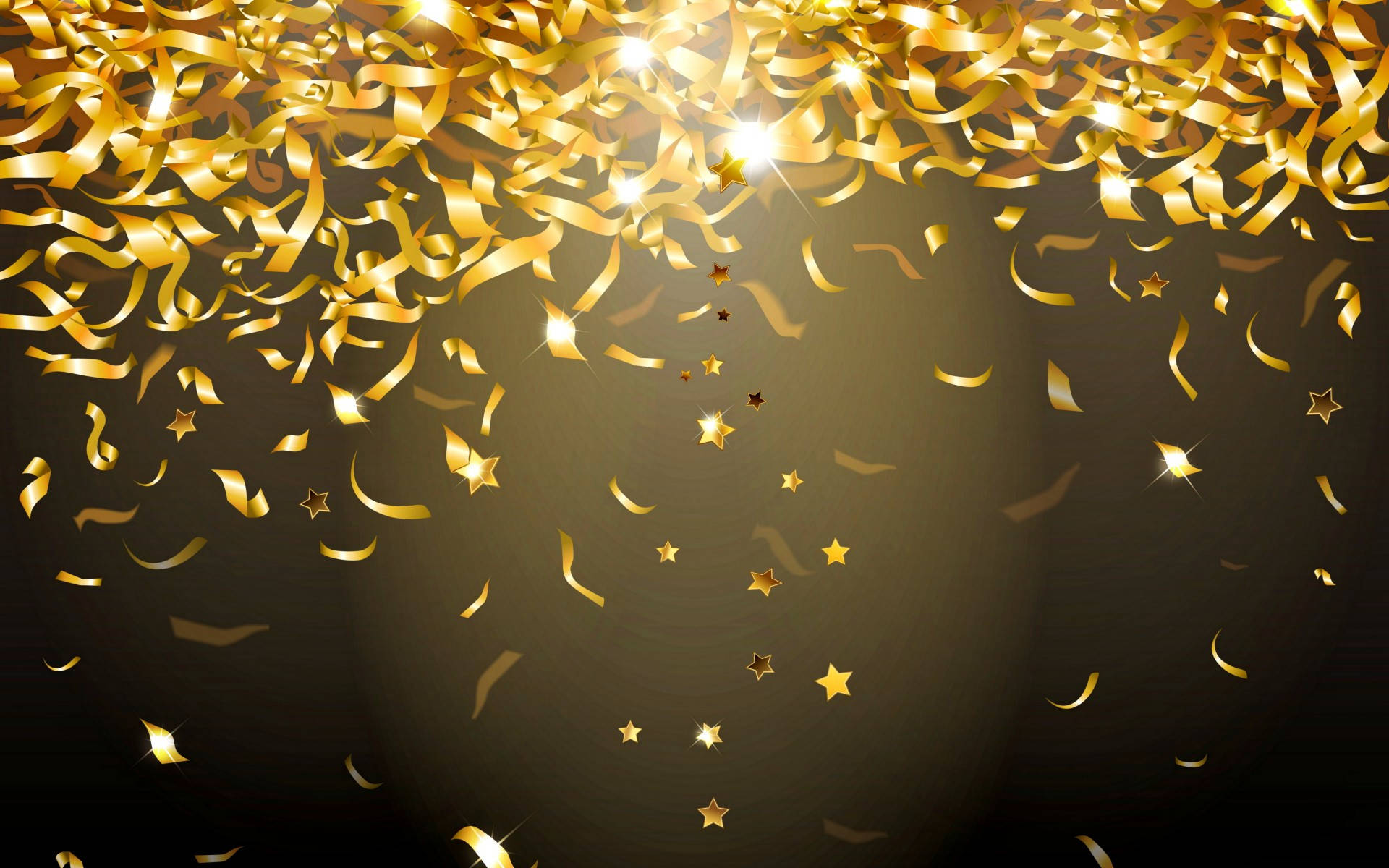 金色紙屑和星星在節日慶祝場景中飄落。