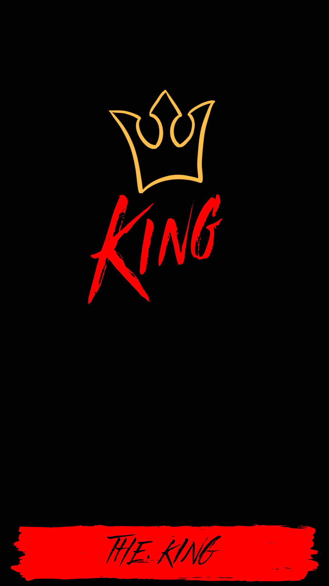 黑色背景，金色皇冠和紅色「KING」文字，底部有紅色橫幅寫著「THE KING」。