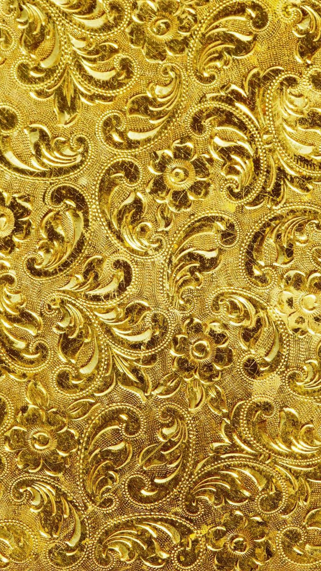金色華麗花卉和卷草圖案，帶有金屬質感。