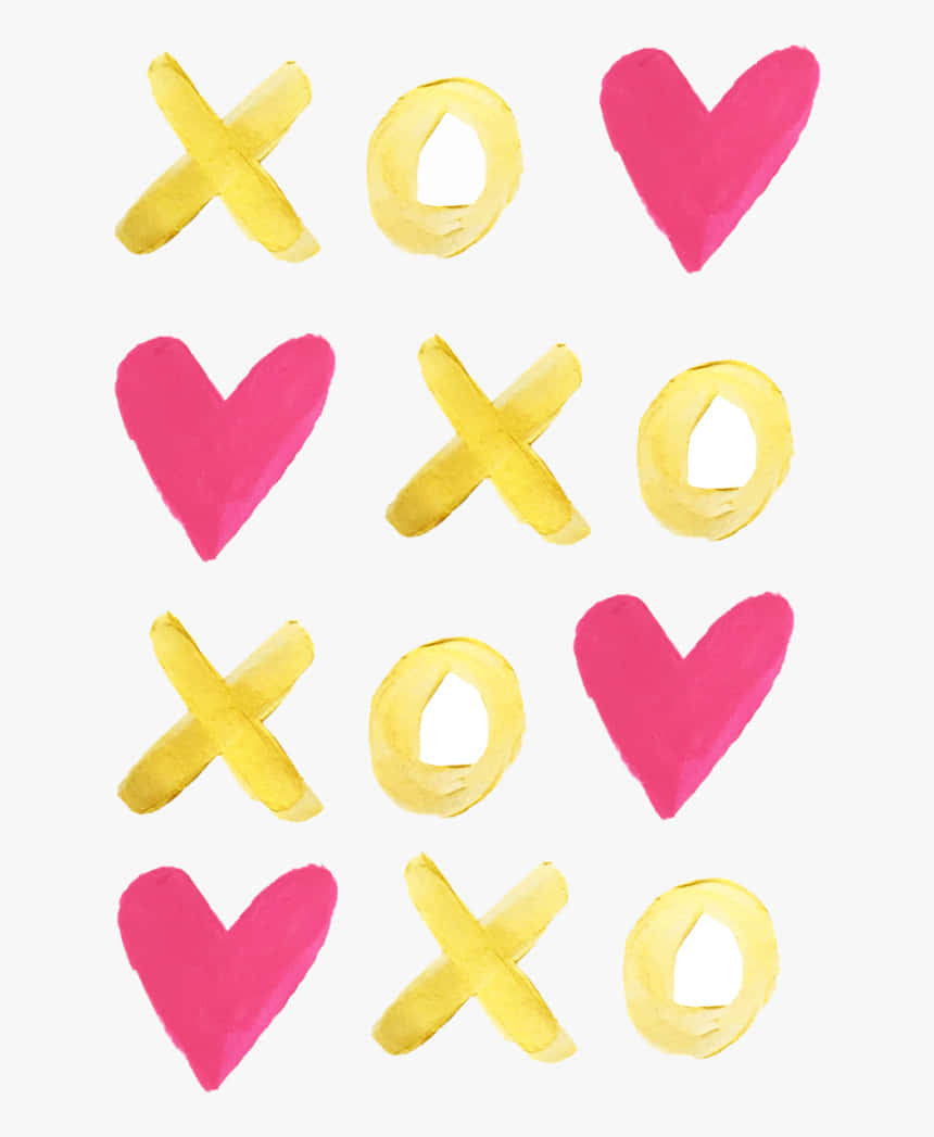 水彩心形和X O的井字圖案