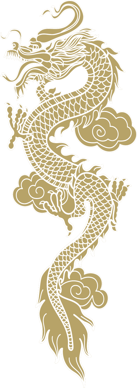 金色中國龍插畫 壁紙 — 一條金色中國龍，鱗片精細，鬃毛飄逸，在簡潔背景上優雅地盤繞於風格化的雲朵之間。
