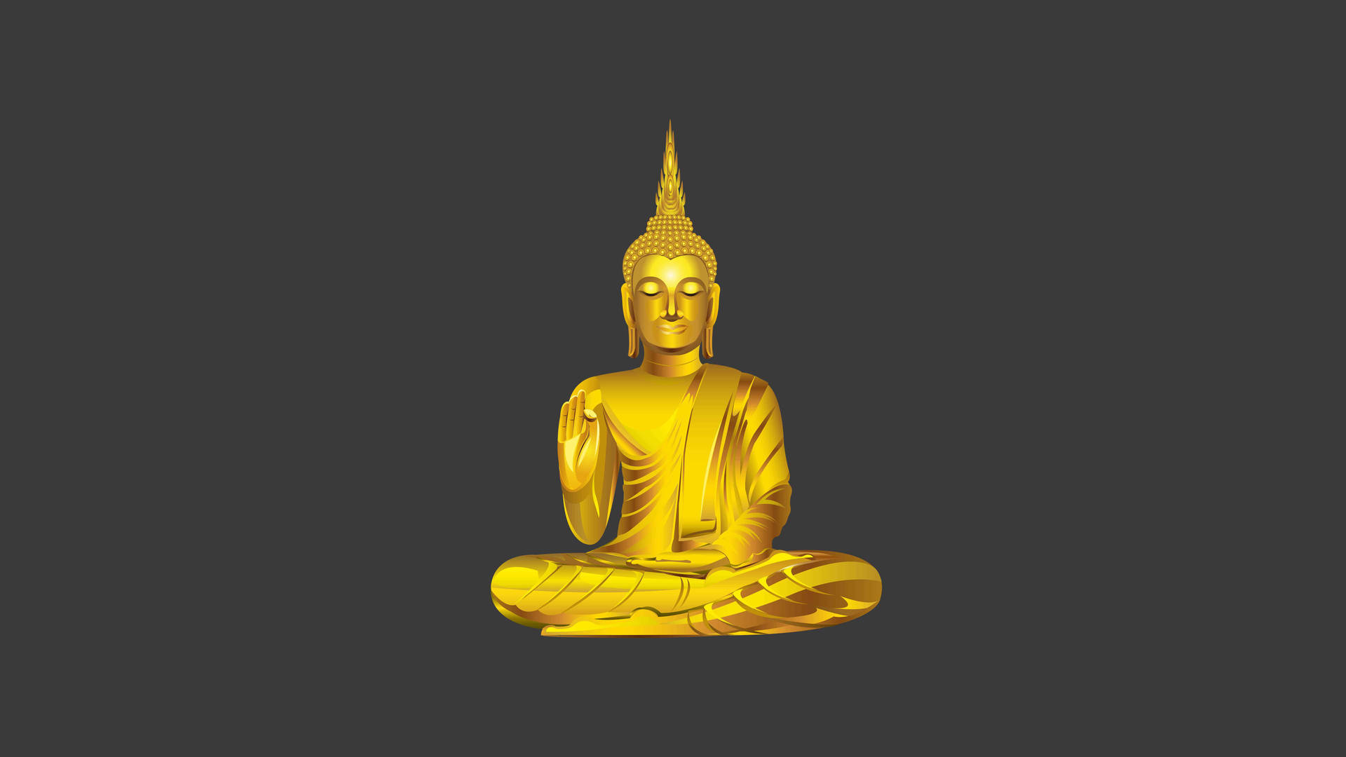 金色佛像冥想姿勢，深灰色背景